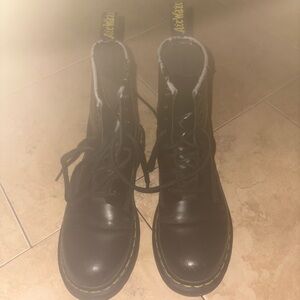 Dr. Martens Black Combat Boots with Yellow Stitching